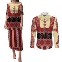 Portugal National Costume Couples Matching Puletasi and Long Sleeve Button Shirt Barcelos Rooster Patterns - Wonder Print Shop