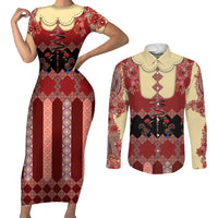 Portugal National Costume Couples Matching Short Sleeve Bodycon Dress and Long Sleeve Button Shirt Barcelos Rooster Patterns - Wonder Print Shop