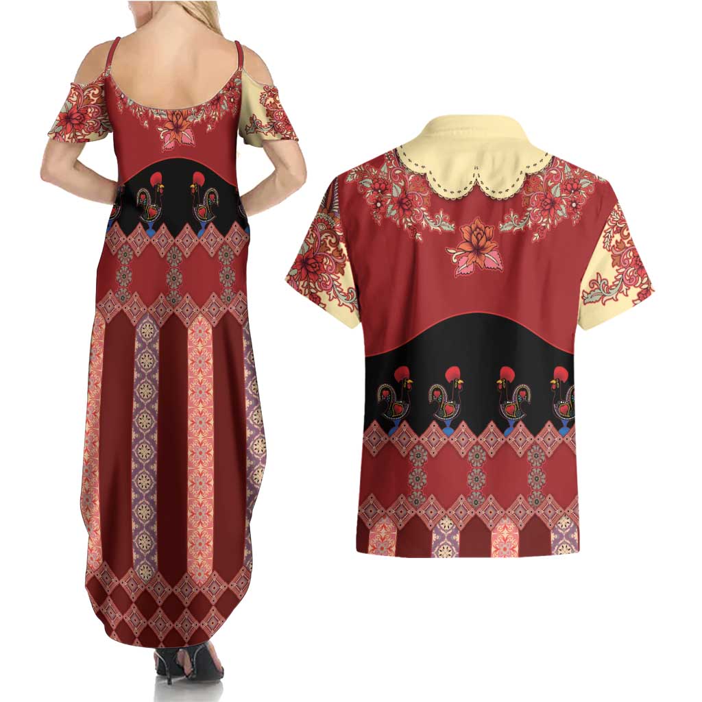 Portugal National Costume Couples Matching Summer Maxi Dress and Hawaiian Shirt Barcelos Rooster Patterns - Wonder Print Shop