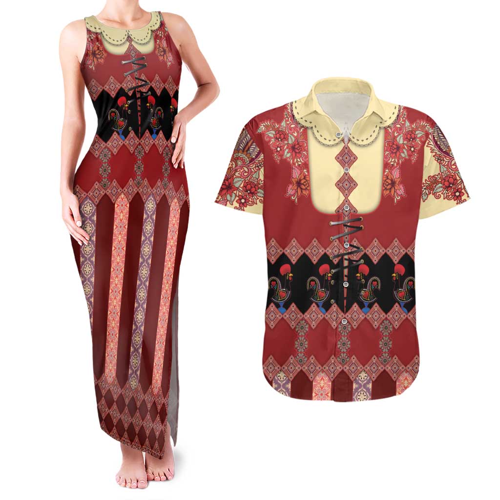 Portugal National Costume Couples Matching Tank Maxi Dress and Hawaiian Shirt Barcelos Rooster Patterns - Wonder Print Shop