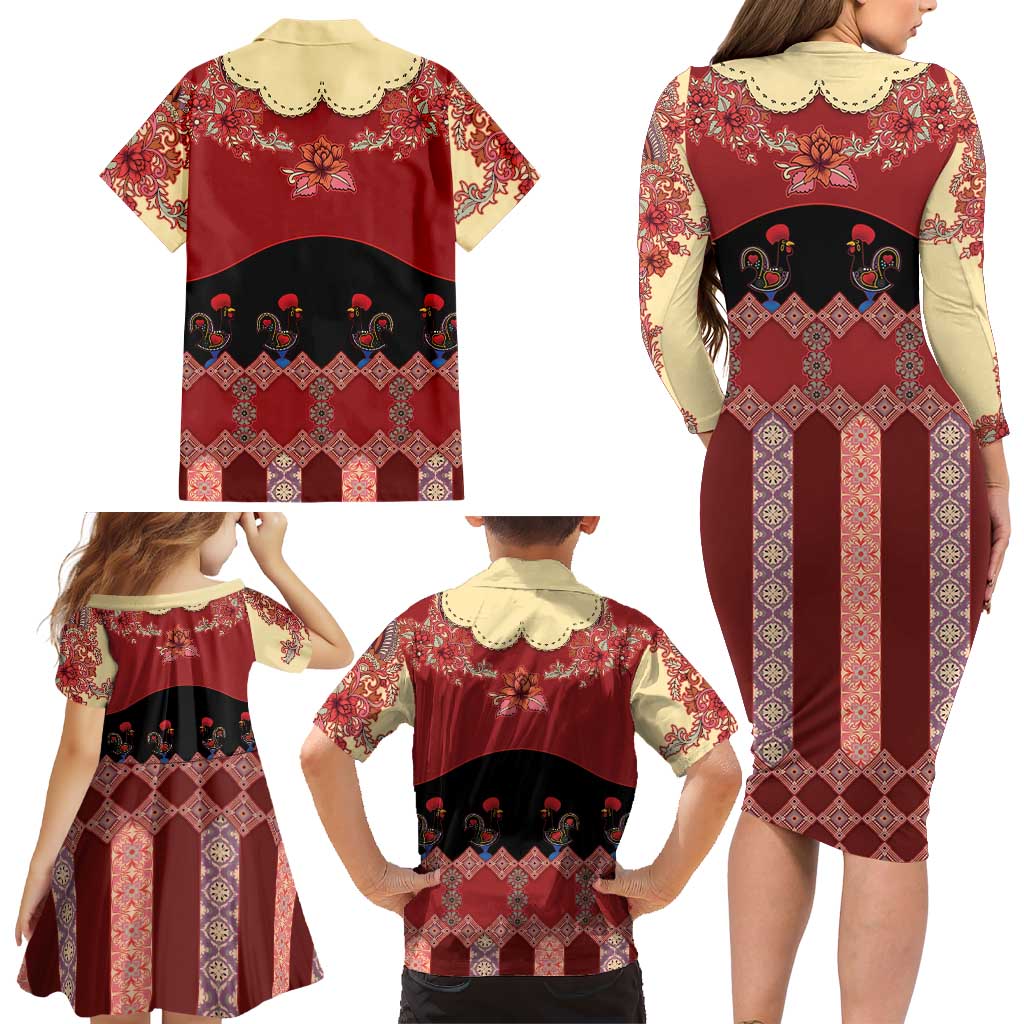 Portugal National Costume Family Matching Long Sleeve Bodycon Dress and Hawaiian Shirt Barcelos Rooster Patterns - Wonder Print Shop