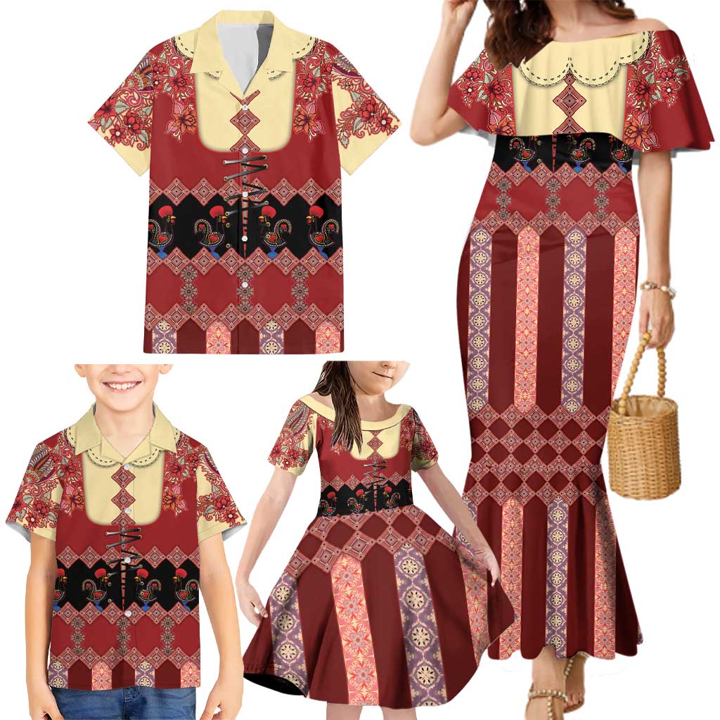 Portugal National Costume Family Matching Mermaid Dress and Hawaiian Shirt Barcelos Rooster Patterns - Wonder Print Shop