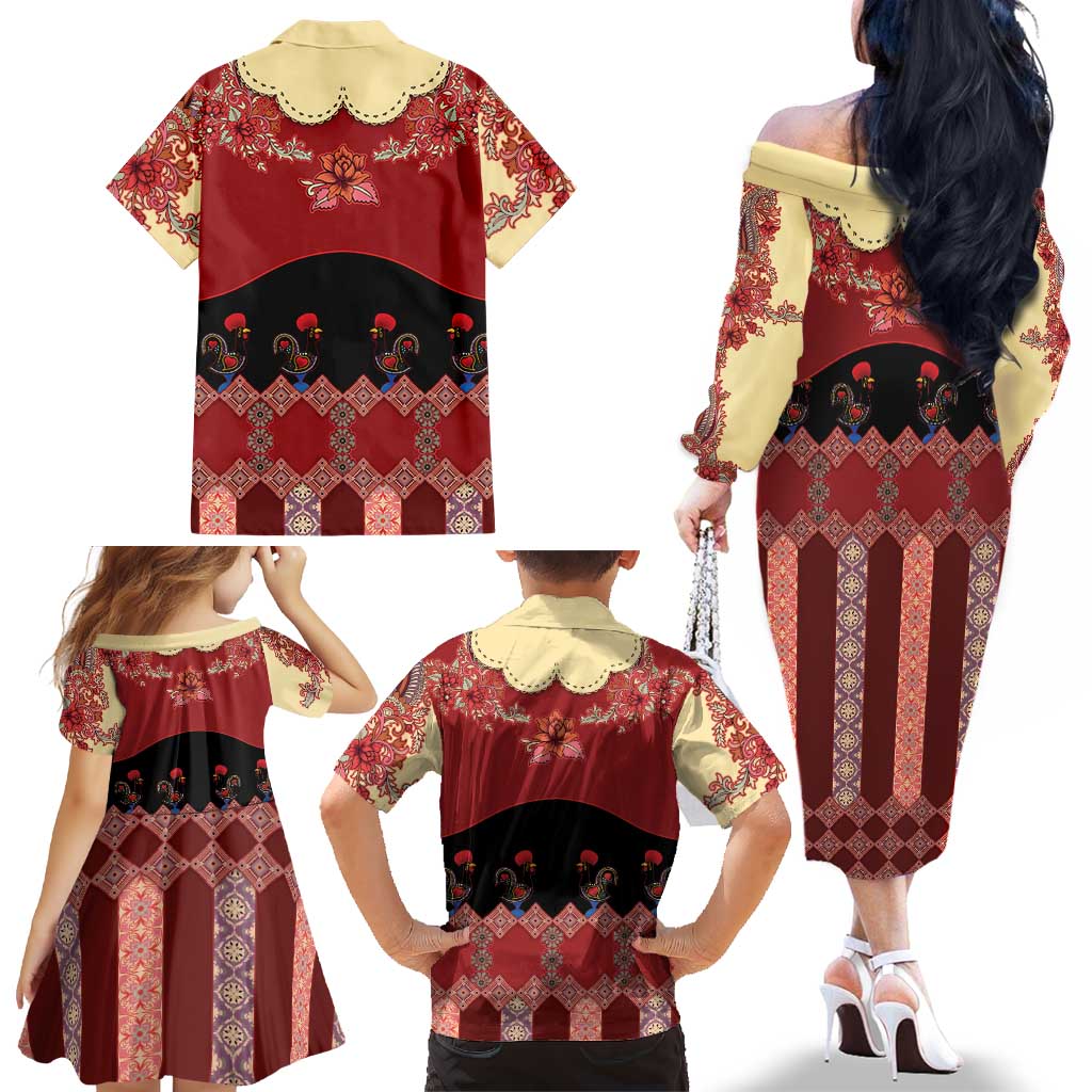 Portugal National Costume Family Matching Off The Shoulder Long Sleeve Dress and Hawaiian Shirt Barcelos Rooster Patterns - Wonder Print Shop