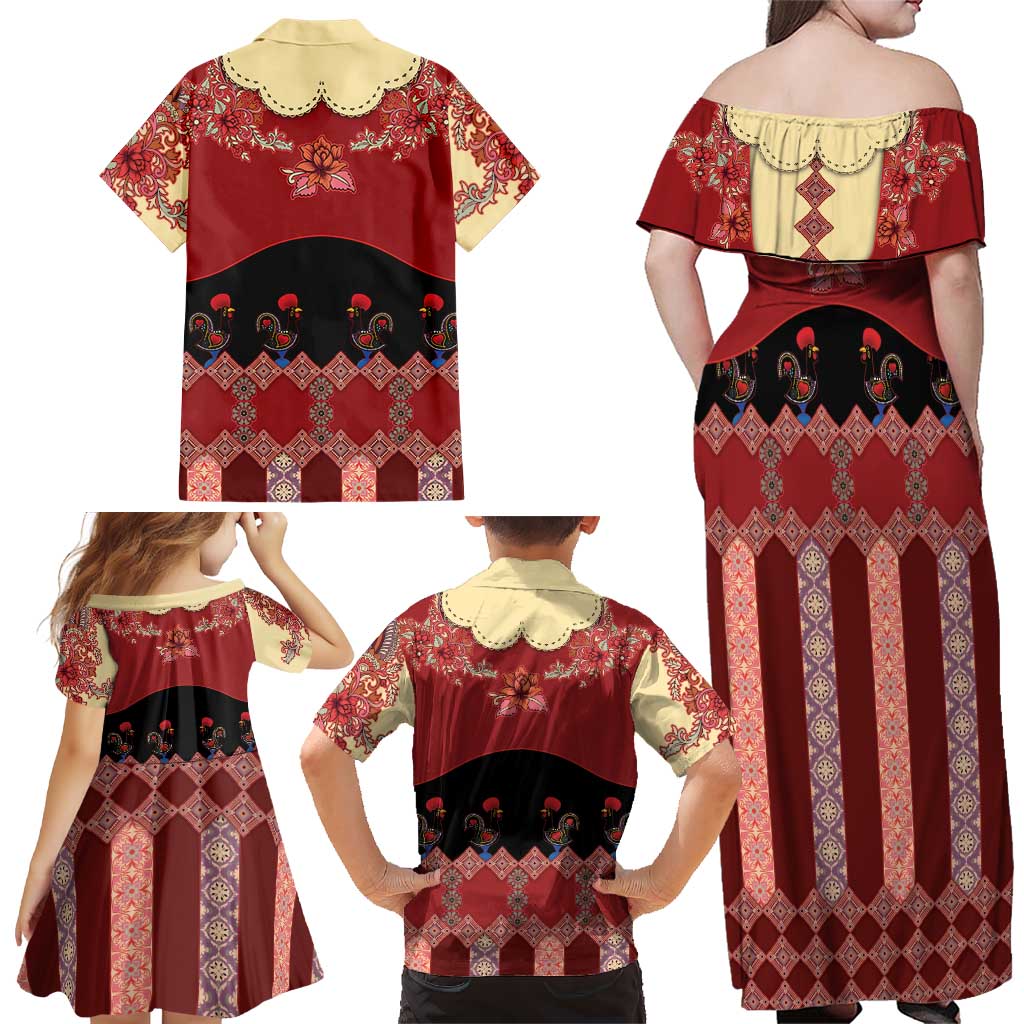 Portugal National Costume Family Matching Off Shoulder Maxi Dress and Hawaiian Shirt Barcelos Rooster Patterns - Wonder Print Shop