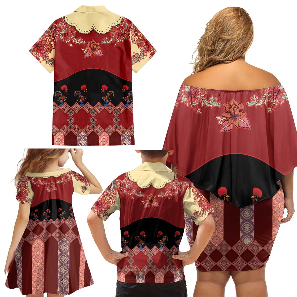 Portugal National Costume Family Matching Off Shoulder Short Dress and Hawaiian Shirt Barcelos Rooster Patterns - Wonder Print Shop