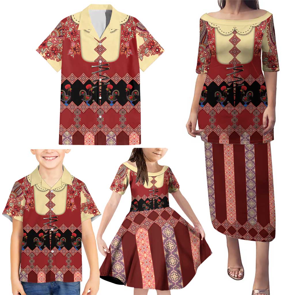 Portugal National Costume Family Matching Puletasi and Hawaiian Shirt Barcelos Rooster Patterns - Wonder Print Shop