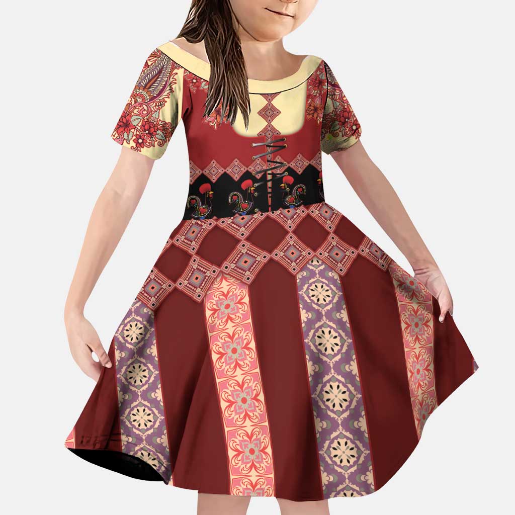 Portugal National Costume Family Matching Short Sleeve Bodycon Dress and Hawaiian Shirt Barcelos Rooster Patterns - Wonder Print Shop