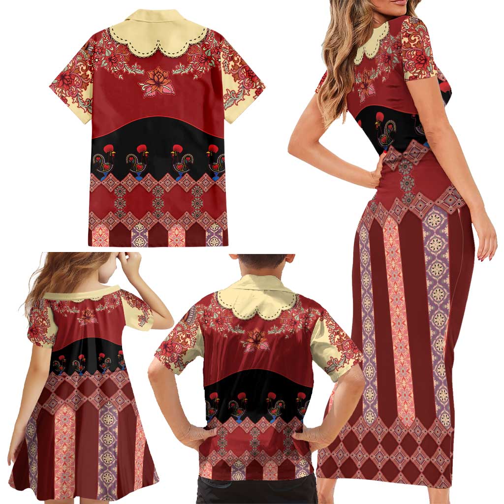 Portugal National Costume Family Matching Short Sleeve Bodycon Dress and Hawaiian Shirt Barcelos Rooster Patterns - Wonder Print Shop