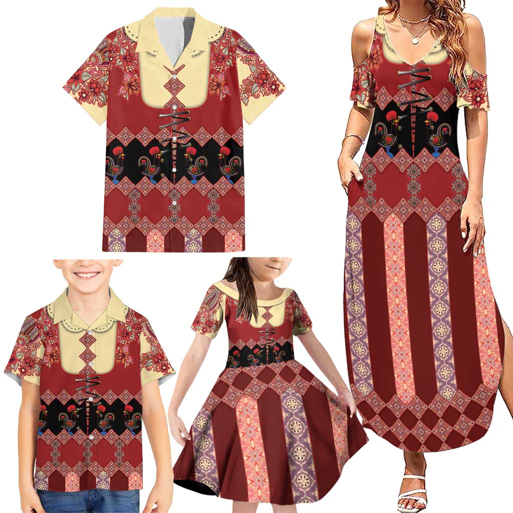 Portugal National Costume Family Matching Summer Maxi Dress and Hawaiian Shirt Barcelos Rooster Patterns - Wonder Print Shop