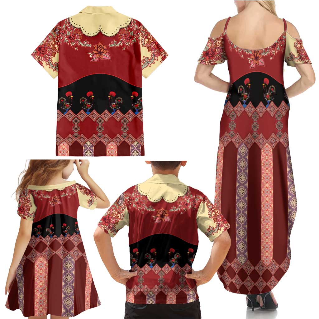 Portugal National Costume Family Matching Summer Maxi Dress and Hawaiian Shirt Barcelos Rooster Patterns - Wonder Print Shop