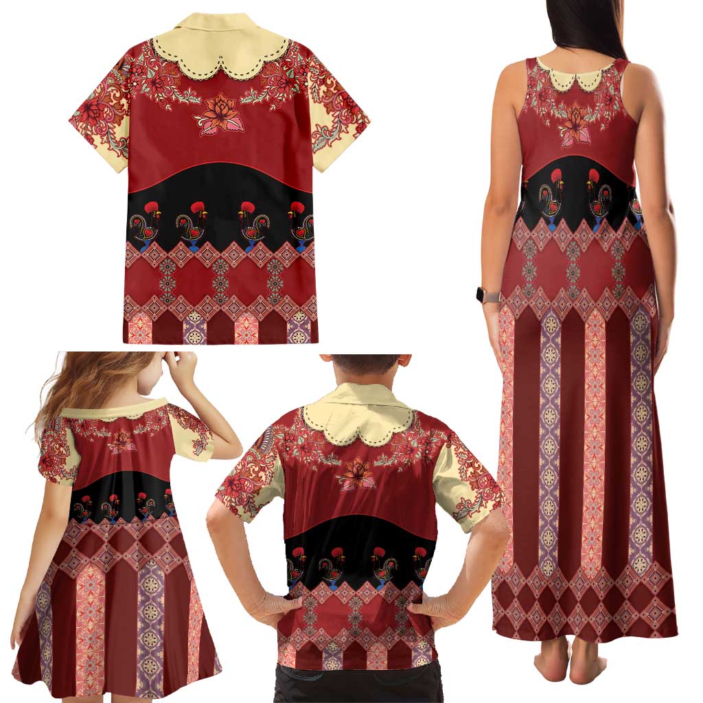 Portugal National Costume Family Matching Tank Maxi Dress and Hawaiian Shirt Barcelos Rooster Patterns - Wonder Print Shop
