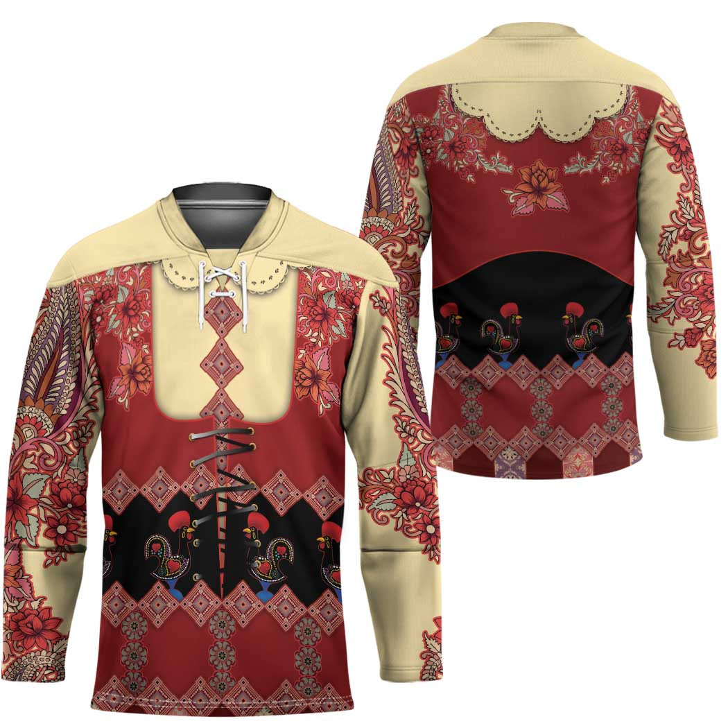 Portugal National Costume Hockey Jersey Barcelos Rooster Patterns - Wonder Print Shop