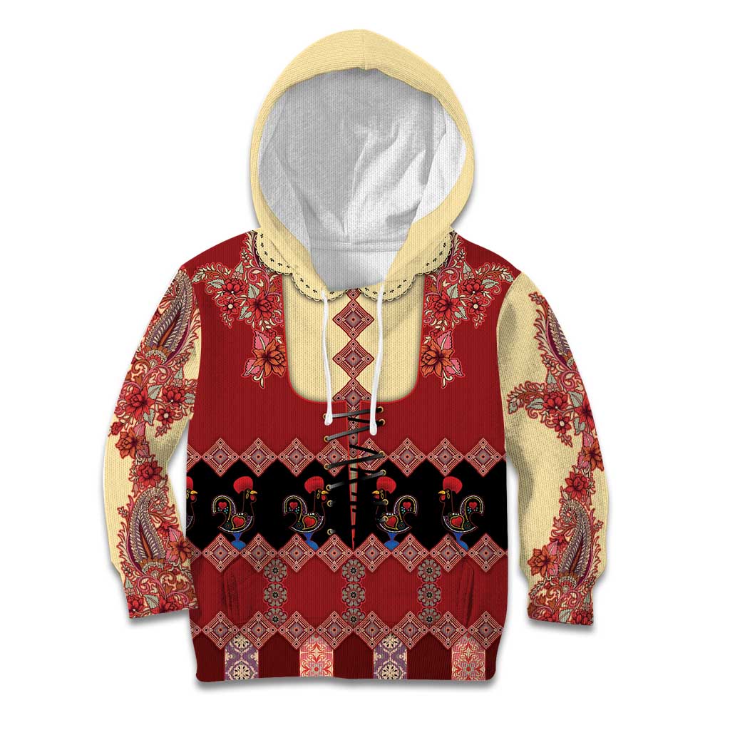 Portugal National Costume Kid Hoodie Barcelos Rooster Patterns - Wonder Print Shop