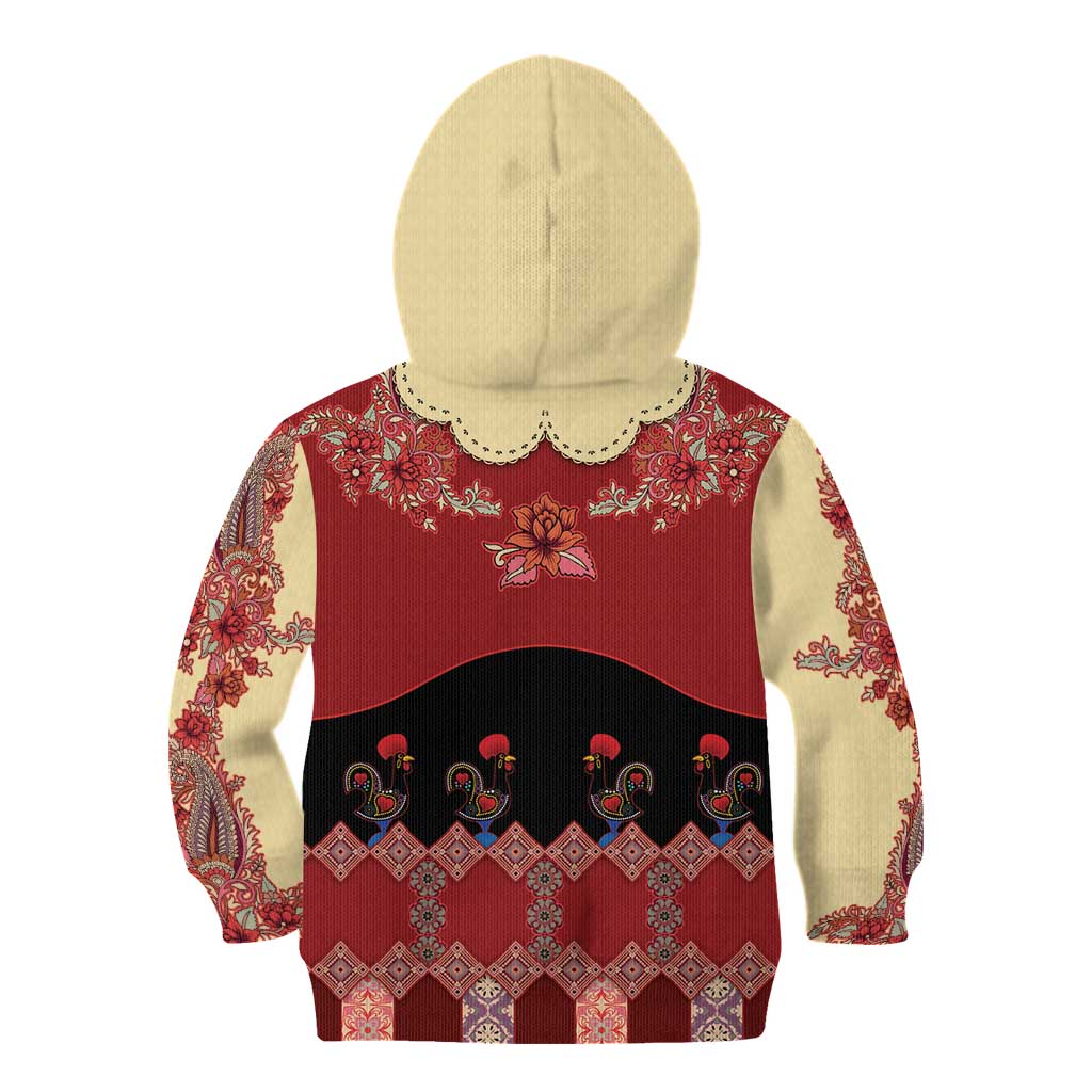 Portugal National Costume Kid Hoodie Barcelos Rooster Patterns - Wonder Print Shop