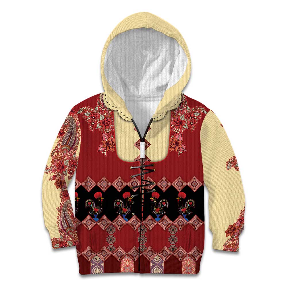 Portugal National Costume Kid Hoodie Barcelos Rooster Patterns - Wonder Print Shop