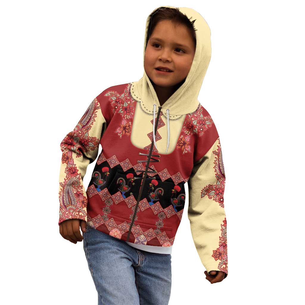 Portugal National Costume Kid Hoodie Barcelos Rooster Patterns - Wonder Print Shop