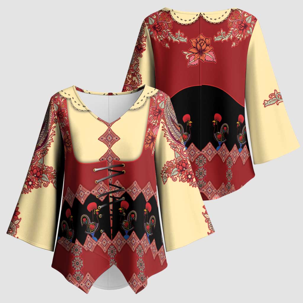 Portugal National Costume Kimono Sleeve Blouse Barcelos Rooster Patterns - Wonder Print Shop