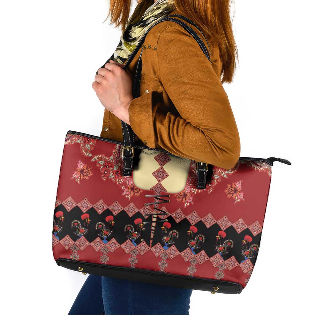 Portugal National Costume Leather Tote Bag Barcelos Rooster Patterns - Wonder Print Shop