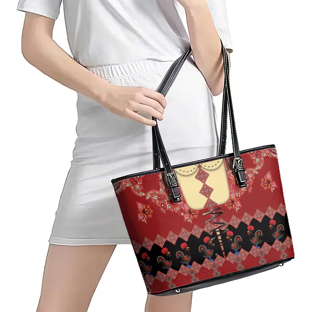 Portugal National Costume Leather Tote Bag Barcelos Rooster Patterns - Wonder Print Shop