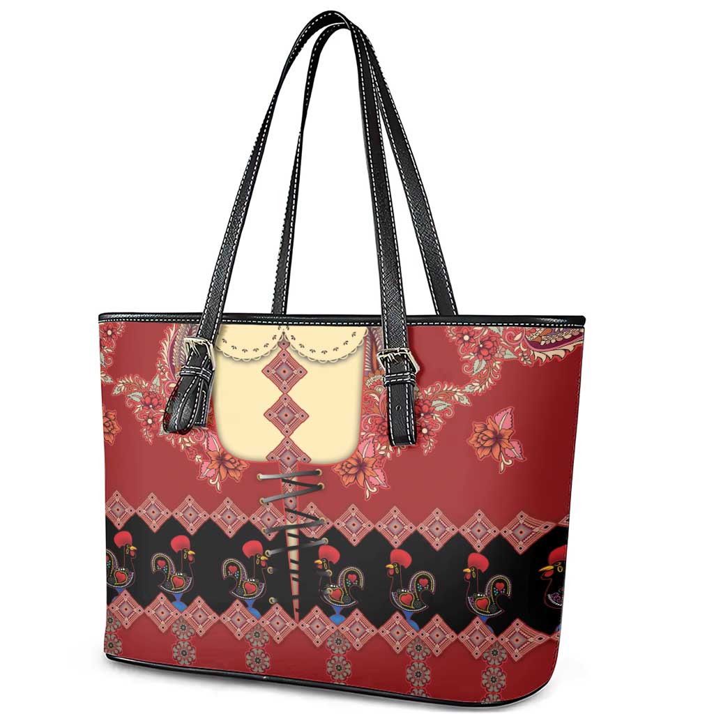 Portugal National Costume Leather Tote Bag Barcelos Rooster Patterns - Wonder Print Shop
