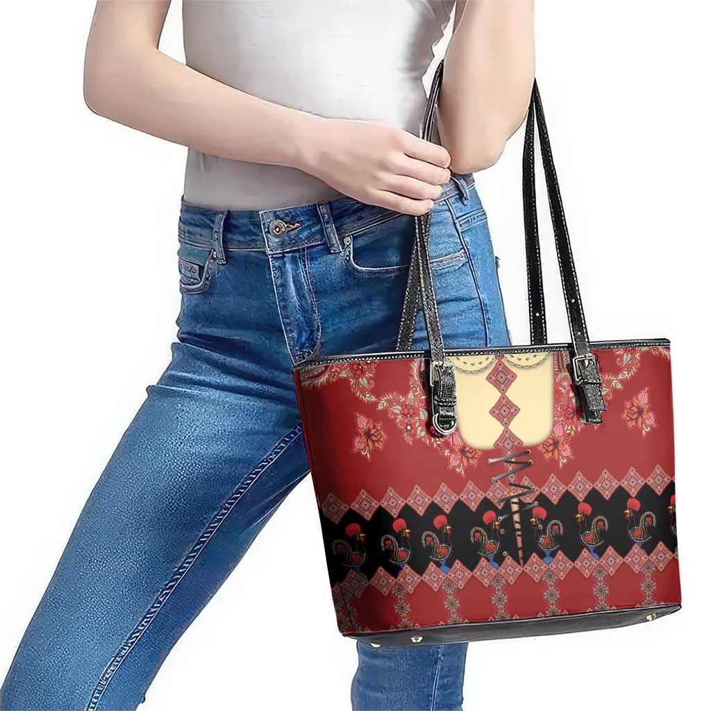 Portugal National Costume Leather Tote Bag Barcelos Rooster Patterns - Wonder Print Shop