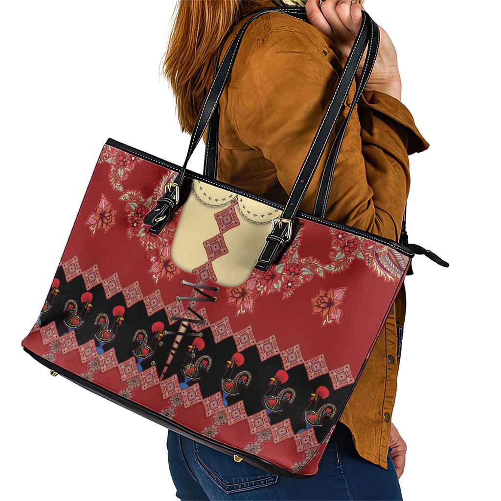 Portugal National Costume Leather Tote Bag Barcelos Rooster Patterns - Wonder Print Shop