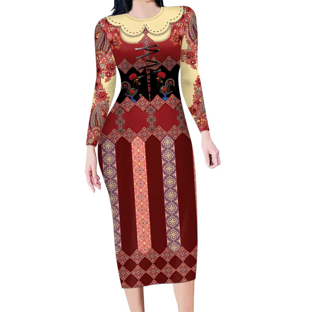 Portugal National Costume Long Sleeve Bodycon Dress Barcelos Rooster Patterns - Wonder Print Shop