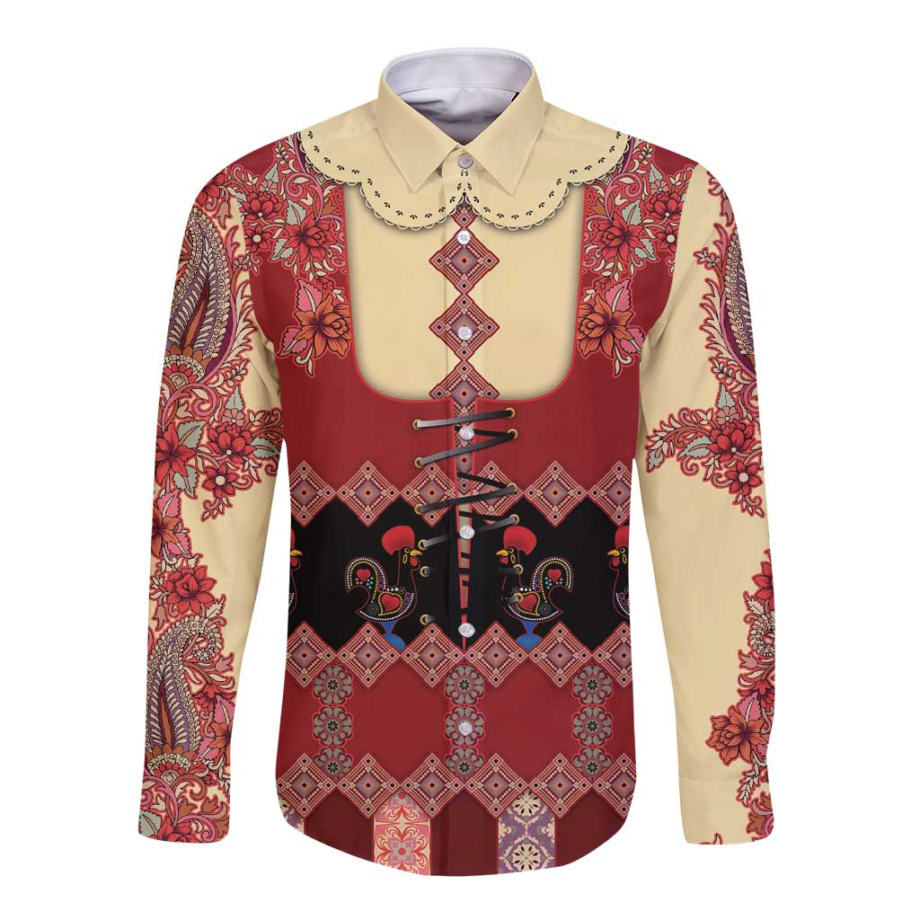 Portugal National Costume Long Sleeve Button Shirt Barcelos Rooster Patterns - Wonder Print Shop