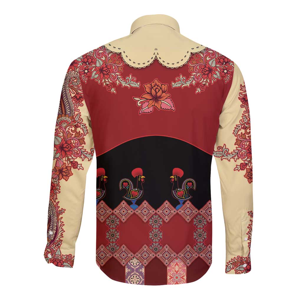 Portugal National Costume Long Sleeve Button Shirt Barcelos Rooster Patterns - Wonder Print Shop