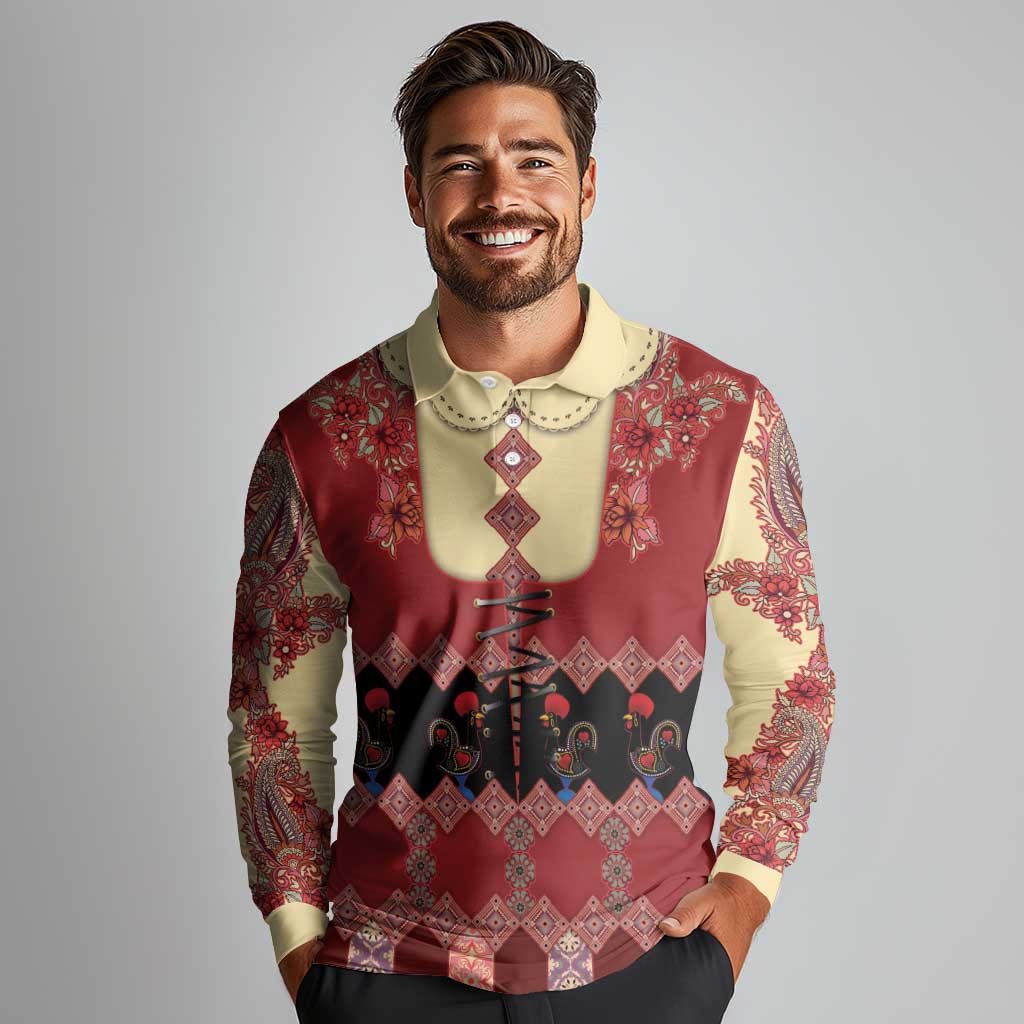 Portugal National Costume Long Sleeve Polo Shirt Barcelos Rooster Patterns - Wonder Print Shop