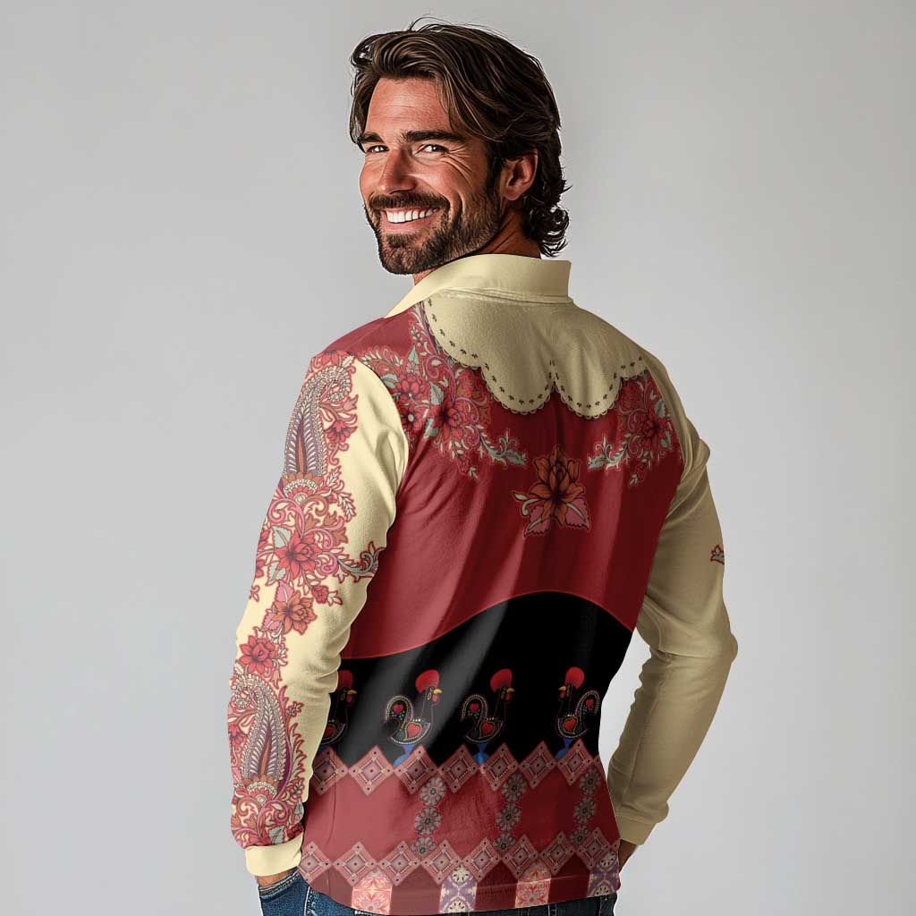 Portugal National Costume Long Sleeve Polo Shirt Barcelos Rooster Patterns - Wonder Print Shop