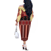 Portugal National Costume Off The Shoulder Long Sleeve Dress Barcelos Rooster Patterns - Wonder Print Shop