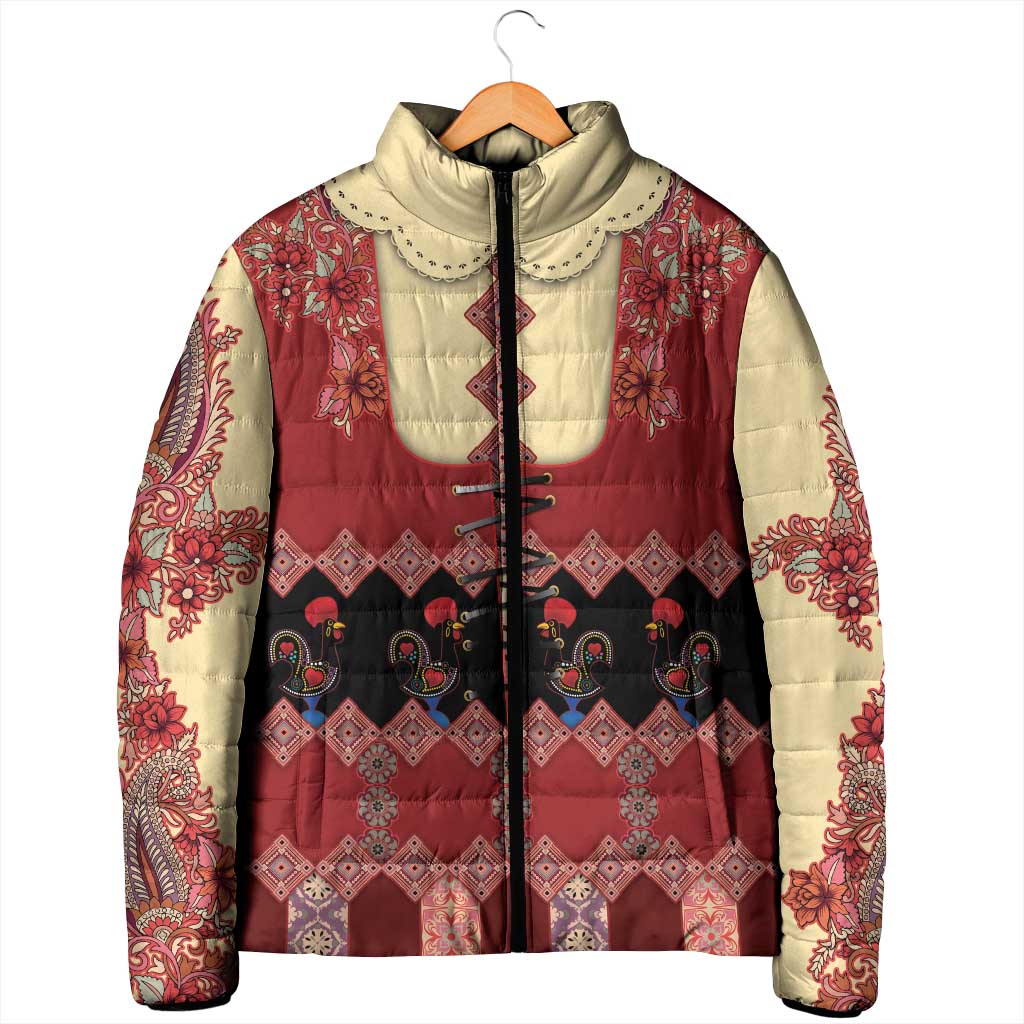 Portugal National Costume Padded Jacket Barcelos Rooster Patterns - Wonder Print Shop