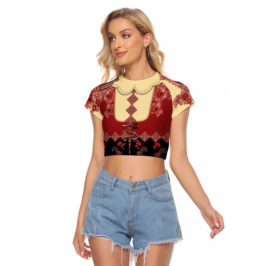 Portugal National Costume Raglan Cropped T Shirt Barcelos Rooster Patterns - Wonder Print Shop