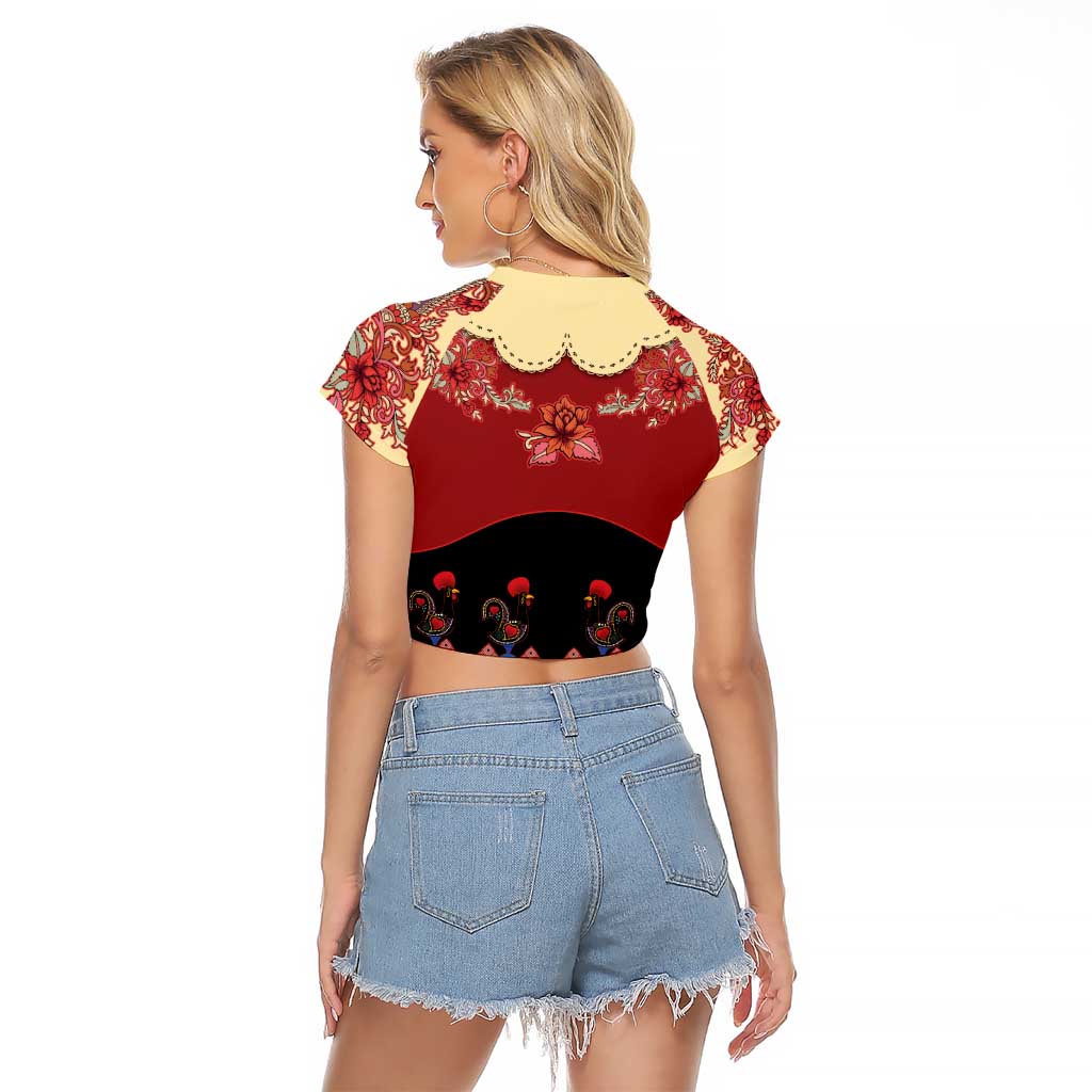 Portugal National Costume Raglan Cropped T Shirt Barcelos Rooster Patterns - Wonder Print Shop