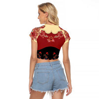 Portugal National Costume Raglan Cropped T Shirt Barcelos Rooster Patterns - Wonder Print Shop