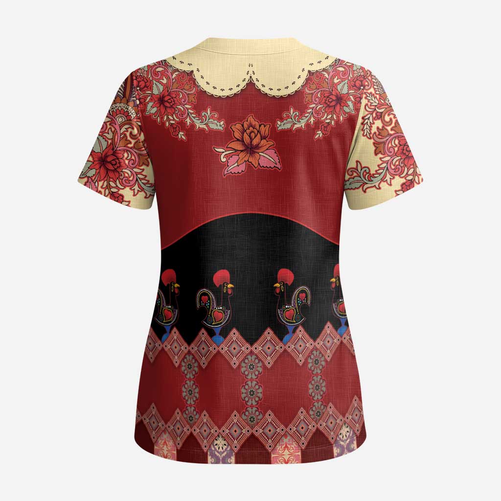 Portugal National Costume Scrub Top Barcelos Rooster Patterns - Wonder Print Shop