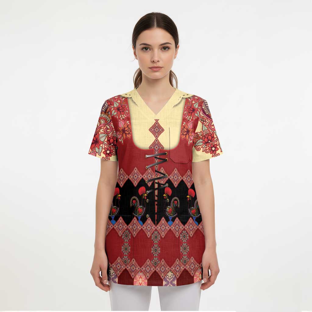 Portugal National Costume Scrub Top Barcelos Rooster Patterns - Wonder Print Shop