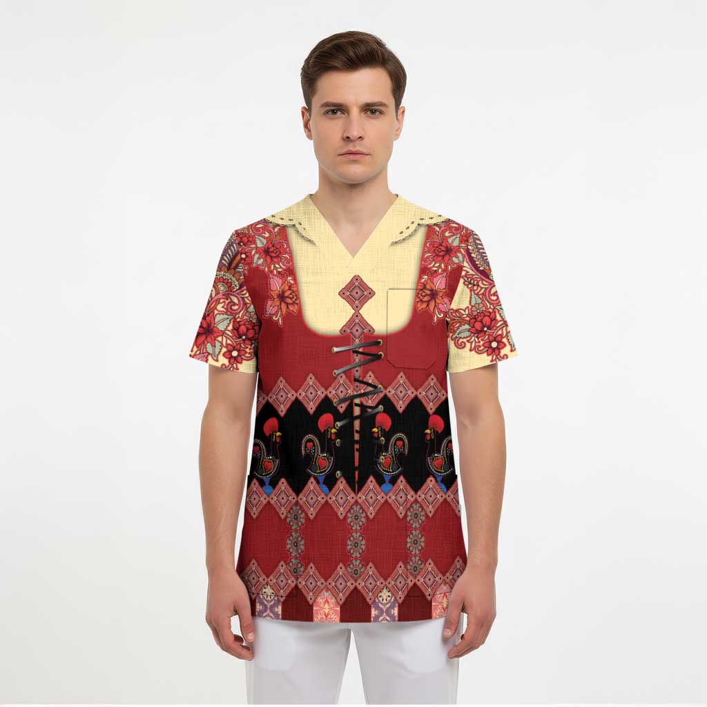 Portugal National Costume Scrub Top Barcelos Rooster Patterns - Wonder Print Shop