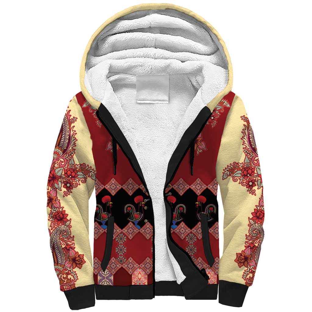 Portugal National Costume Sherpa Hoodie Barcelos Rooster Patterns - Wonder Print Shop