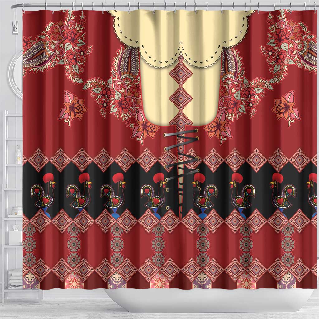 Portugal National Costume Shower Curtain Barcelos Rooster Patterns - Wonder Print Shop