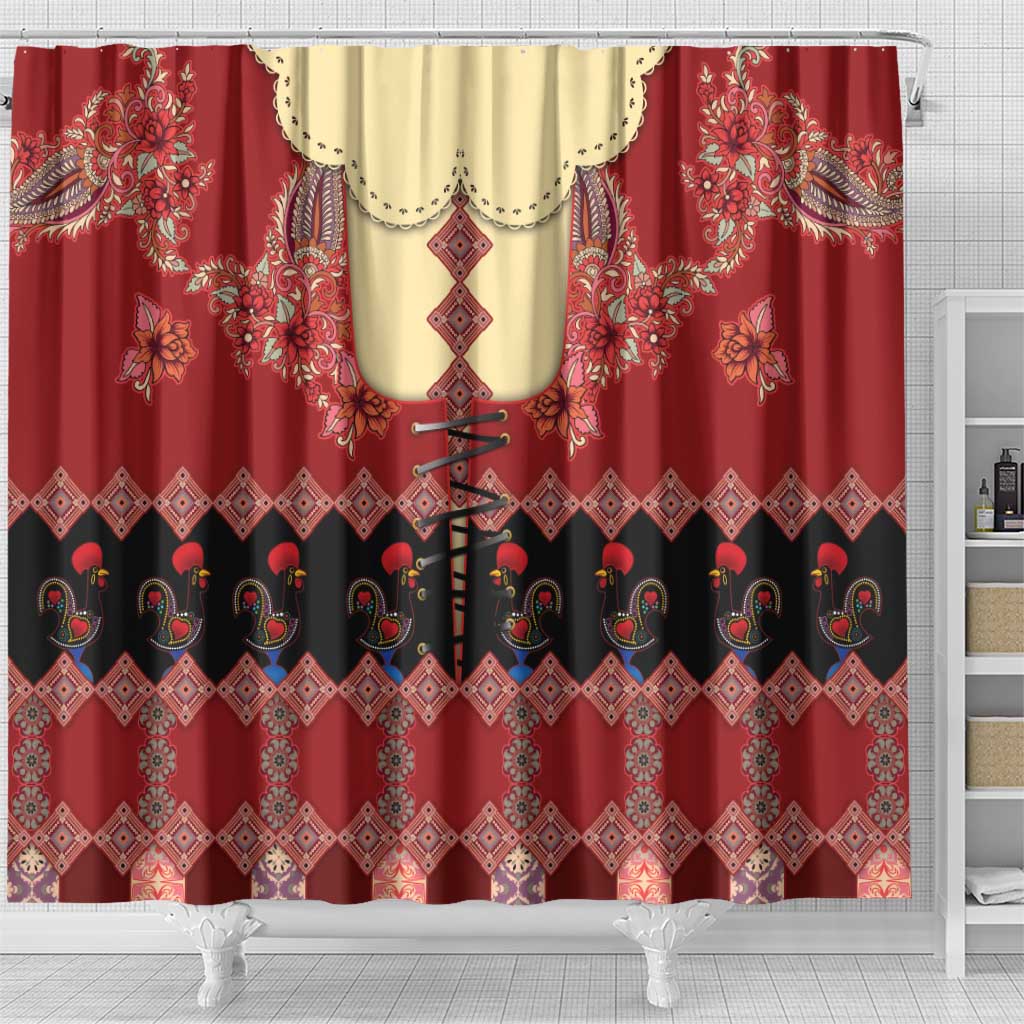 Portugal National Costume Shower Curtain Barcelos Rooster Patterns - Wonder Print Shop