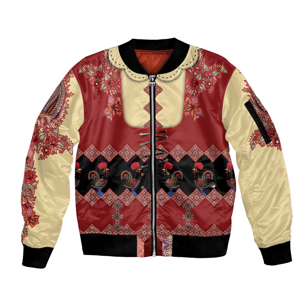 Portugal National Costume Sleeve Zip Bomber Jacket Barcelos Rooster Patterns - Wonder Print Shop