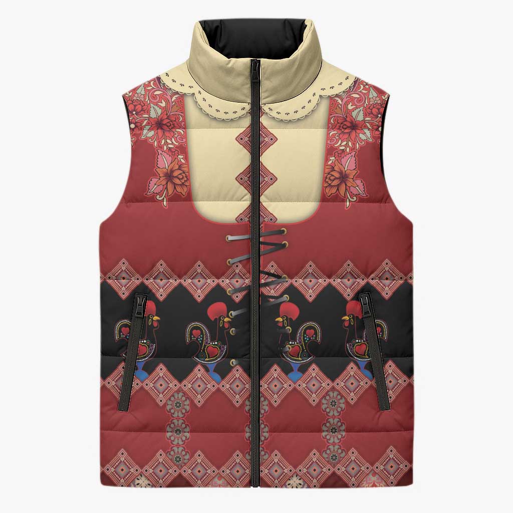 Portugal National Costume Sleeveless Puffer Jacket Barcelos Rooster Patterns - Wonder Print Shop