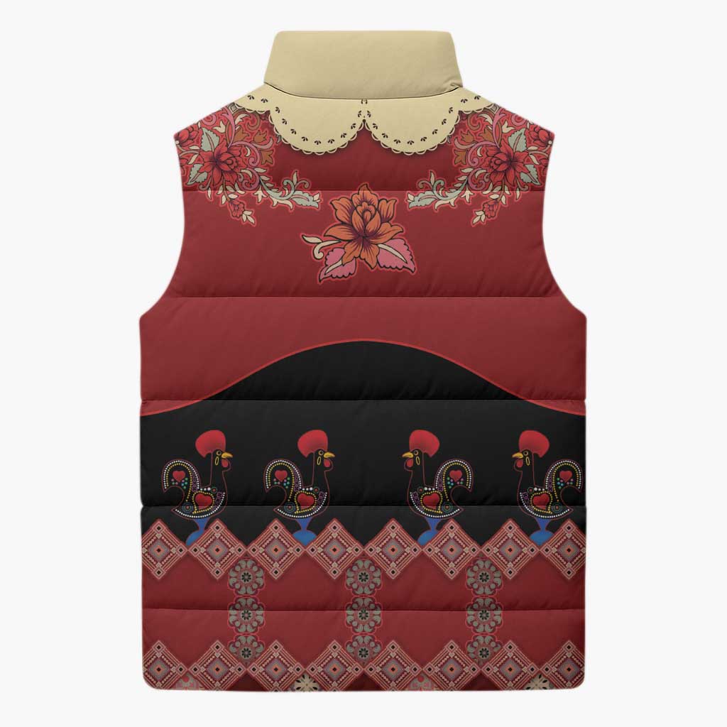 Portugal National Costume Sleeveless Puffer Jacket Barcelos Rooster Patterns - Wonder Print Shop