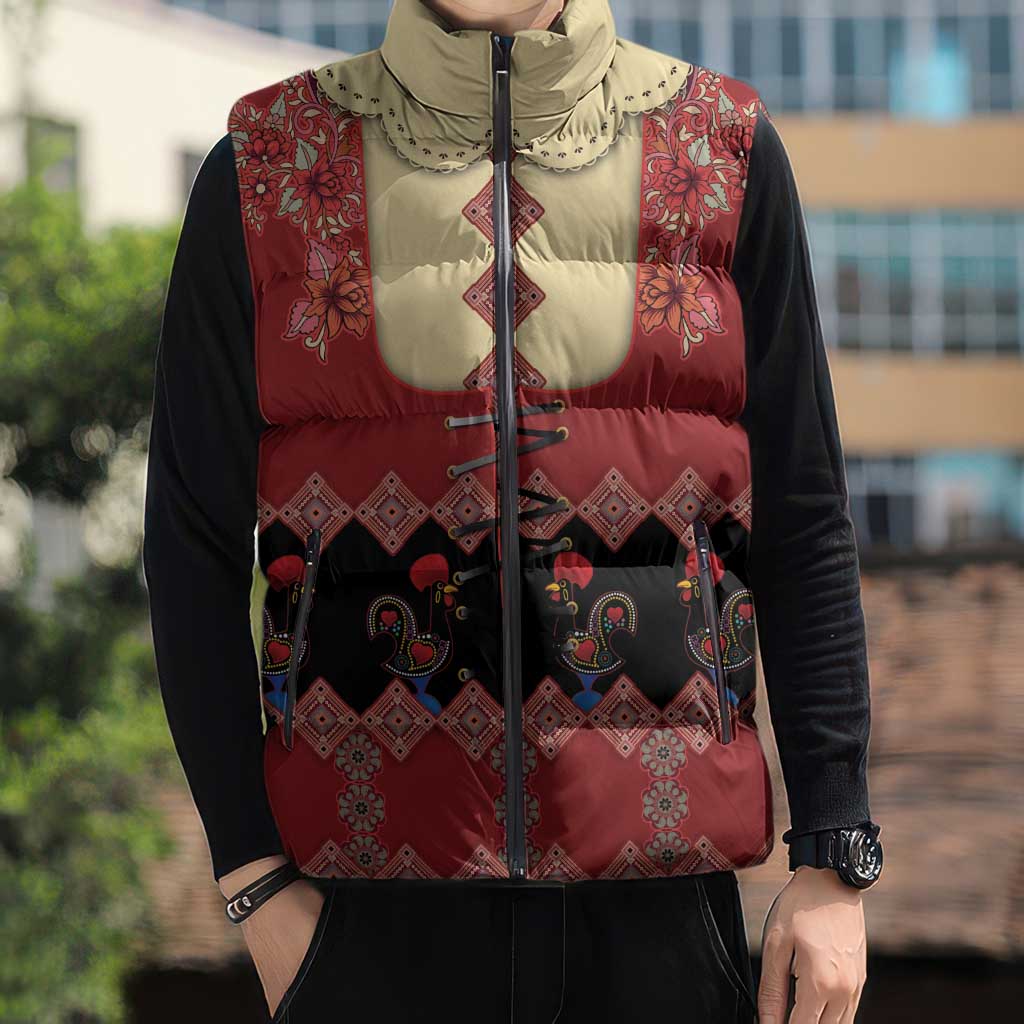Portugal National Costume Sleeveless Puffer Jacket Barcelos Rooster Patterns - Wonder Print Shop