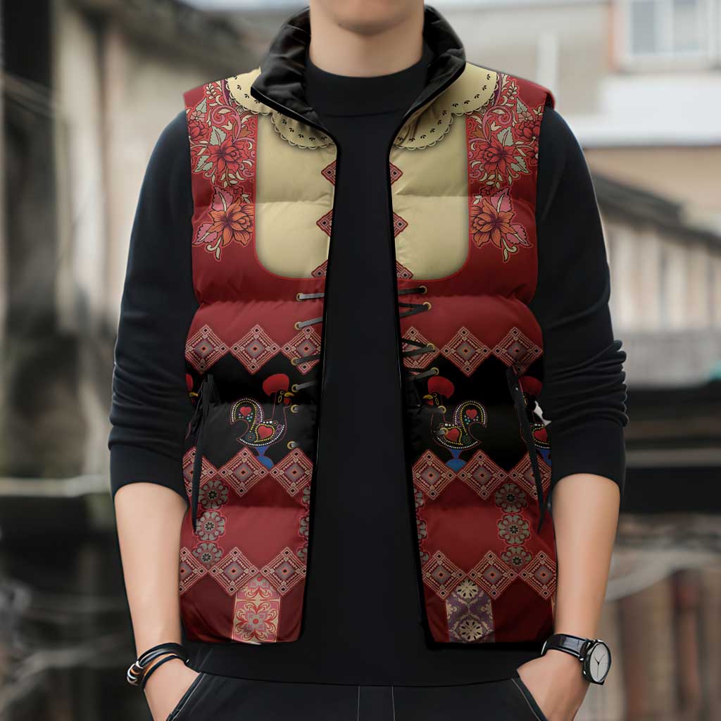 Portugal National Costume Sleeveless Puffer Jacket Barcelos Rooster Patterns - Wonder Print Shop