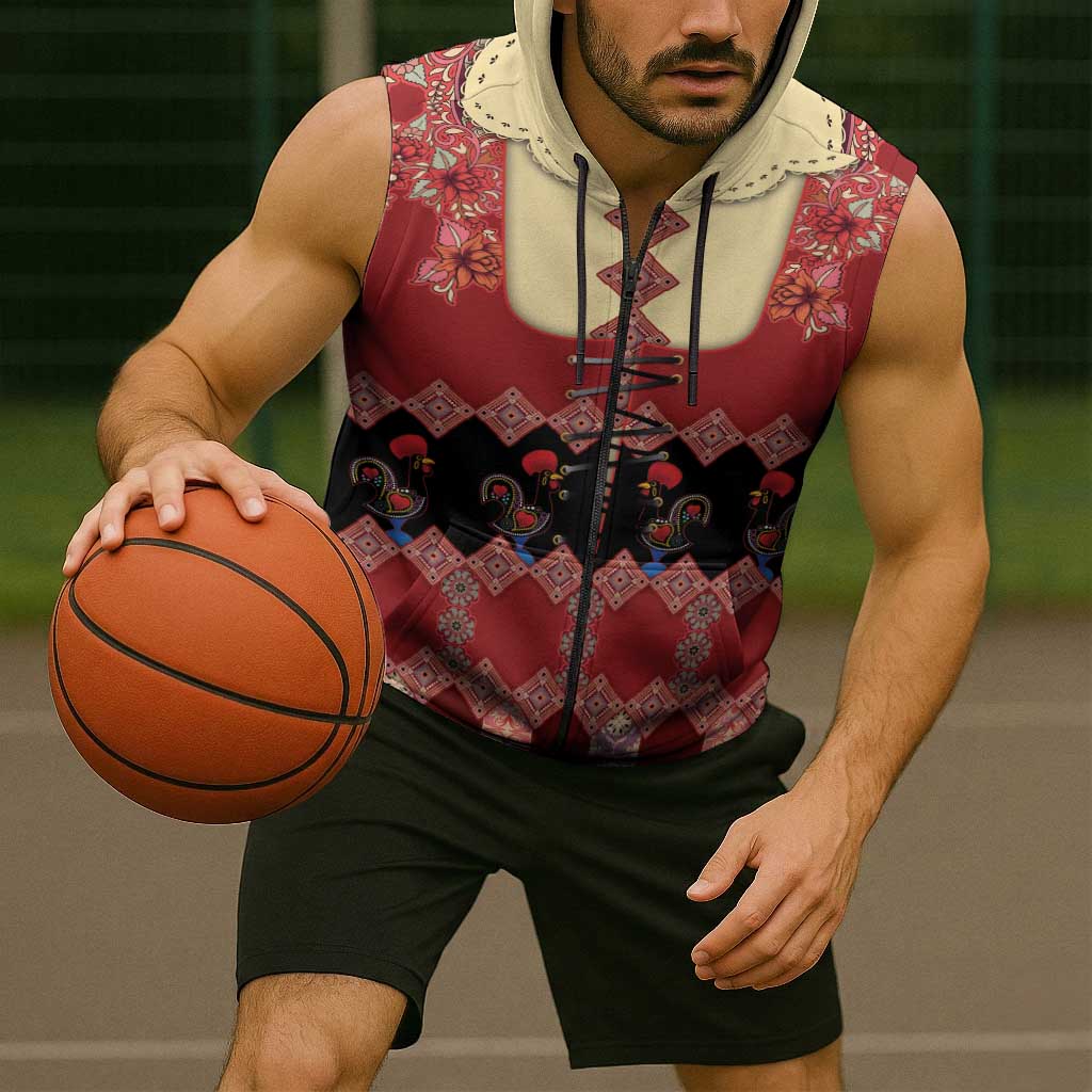 Portugal National Costume Sleeveless Zip Hoodie Barcelos Rooster Patterns - Wonder Print Shop