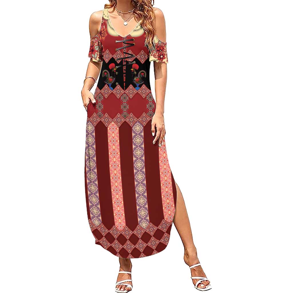 Portugal National Costume Summer Maxi Dress Barcelos Rooster Patterns - Wonder Print Shop
