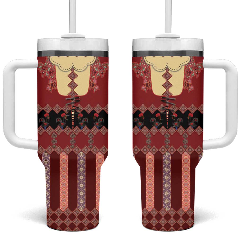 Portugal National Costume Tumbler With Handle Barcelos Rooster Patterns - Wonder Print Shop